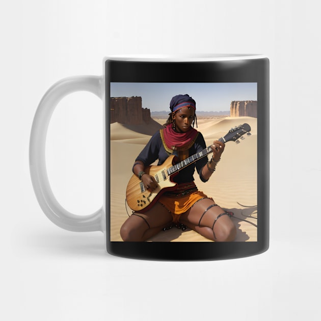 electric guitar touareg player in the desert landescape music heavy metal by Giftsio